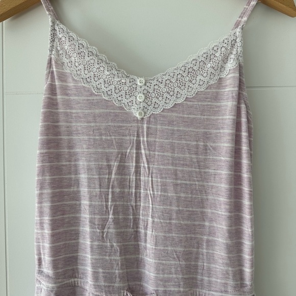 La Vie En Rose Pink Striped Lace Pajama Jumpsuit - Picture 2 of 7